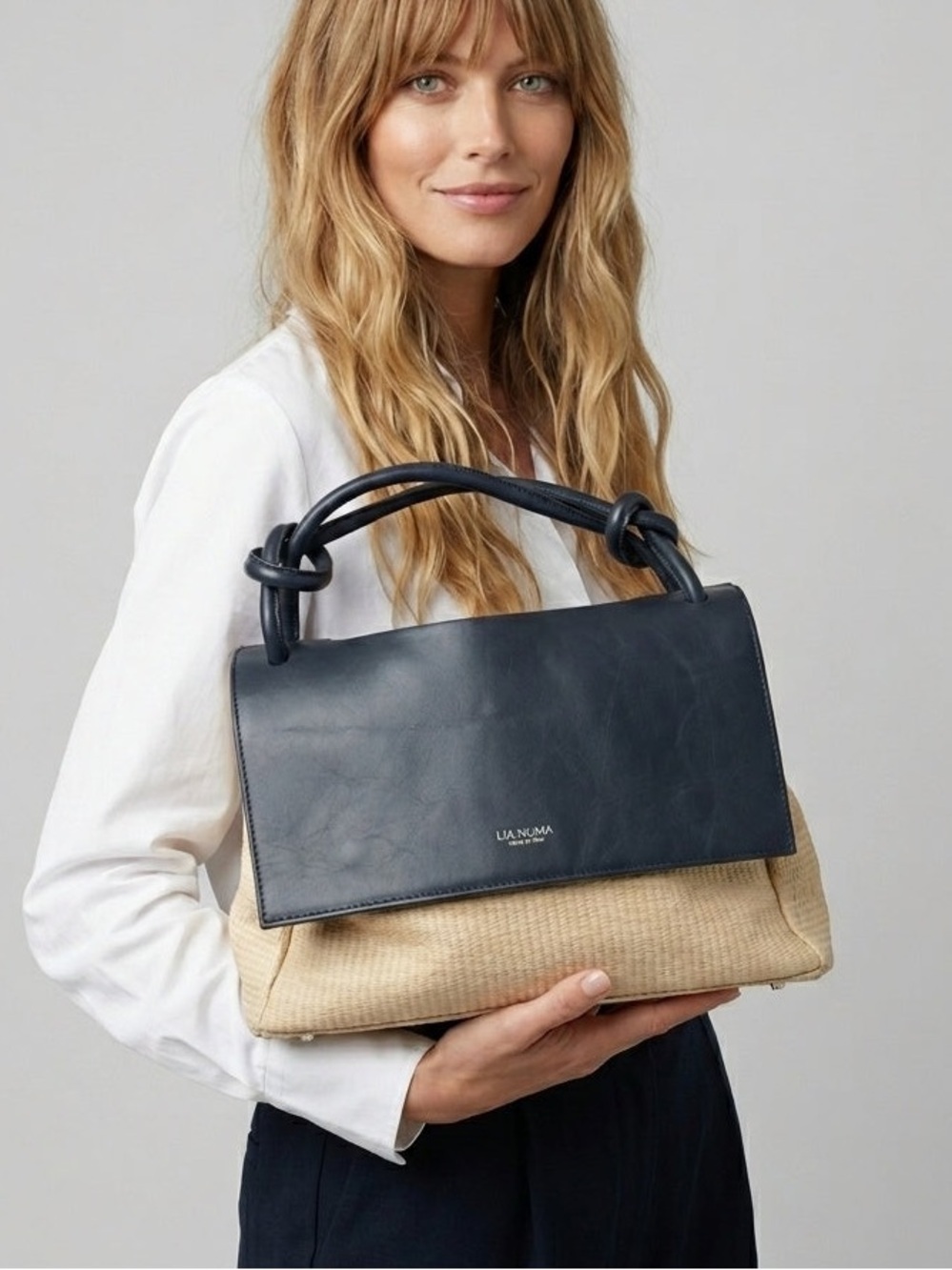💙 Lia Numa Navy Blue & Raffia Bag — Made in Italy 🇮🇹